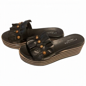 𝅺ateliers platform striped ruffle studded leather sandal made in Italy sz 39
